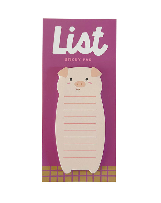 Pig shaped die cut sticky notes with a pink / purple package card. 