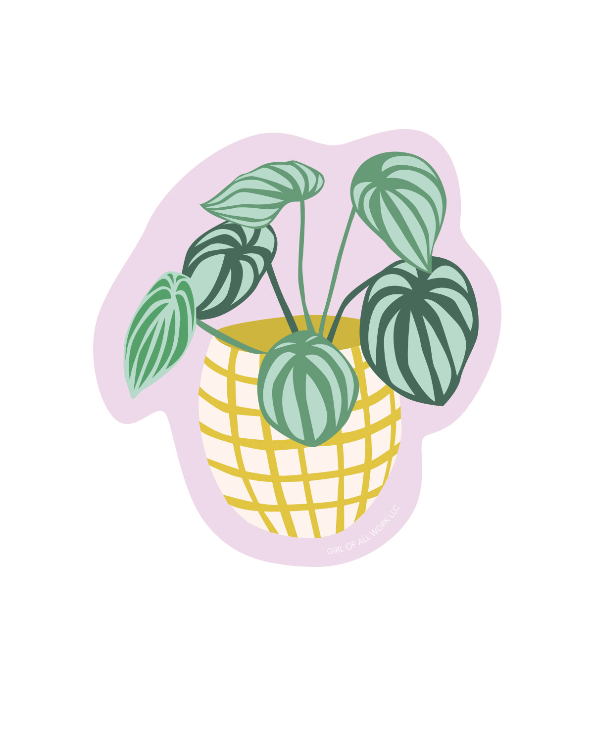 Vinyl sticker of a potted plant with green leaves on a white background
