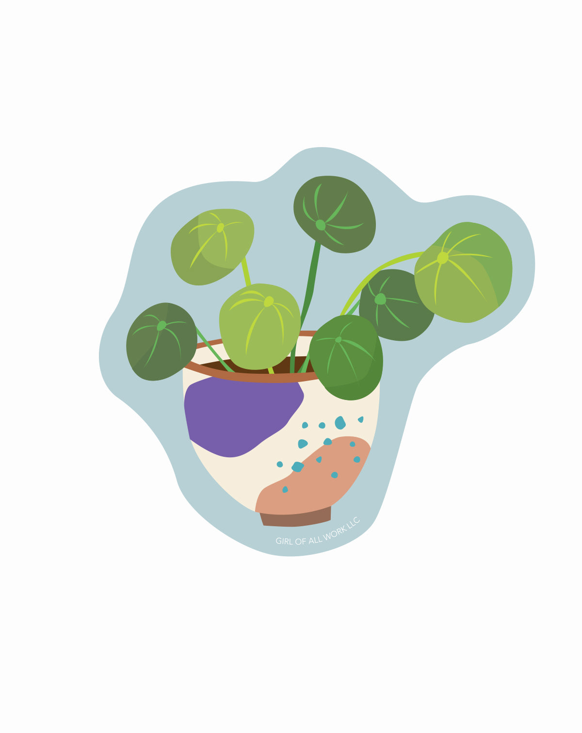 Vinyl sticker of an illustration of a potted plant with a colorful pot on a white background