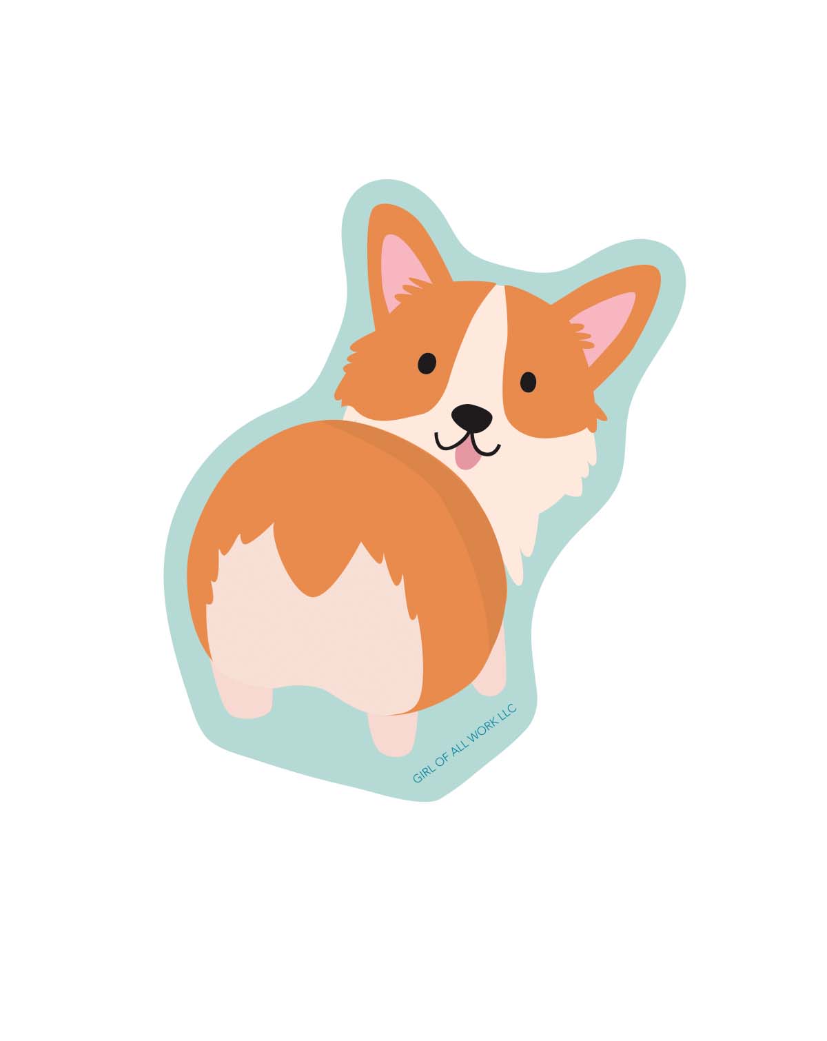 Vinyl sticker of a corgi dog with a blue border on a white background