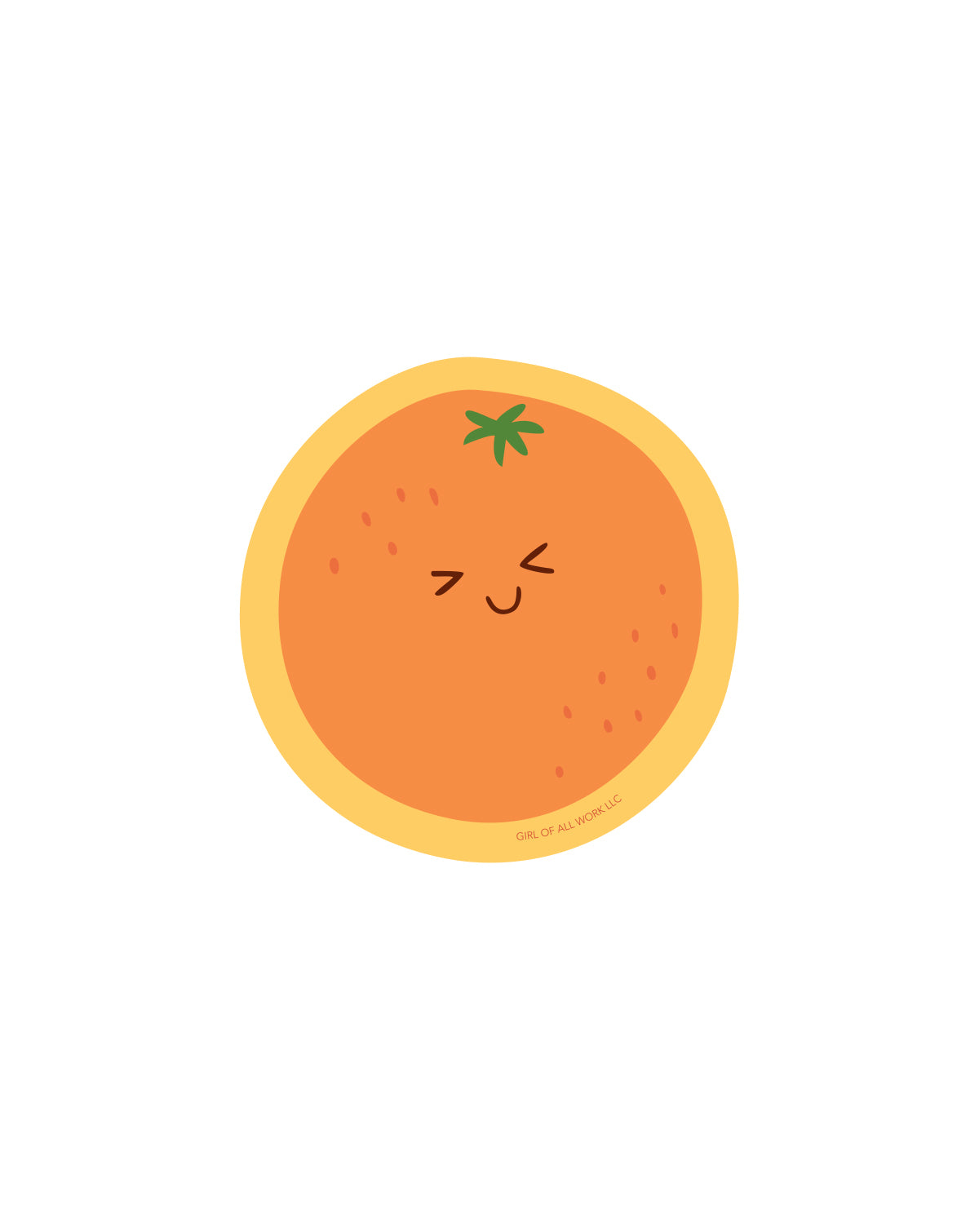 Vinyl sticker featuring an orange with a smiling face on a white background