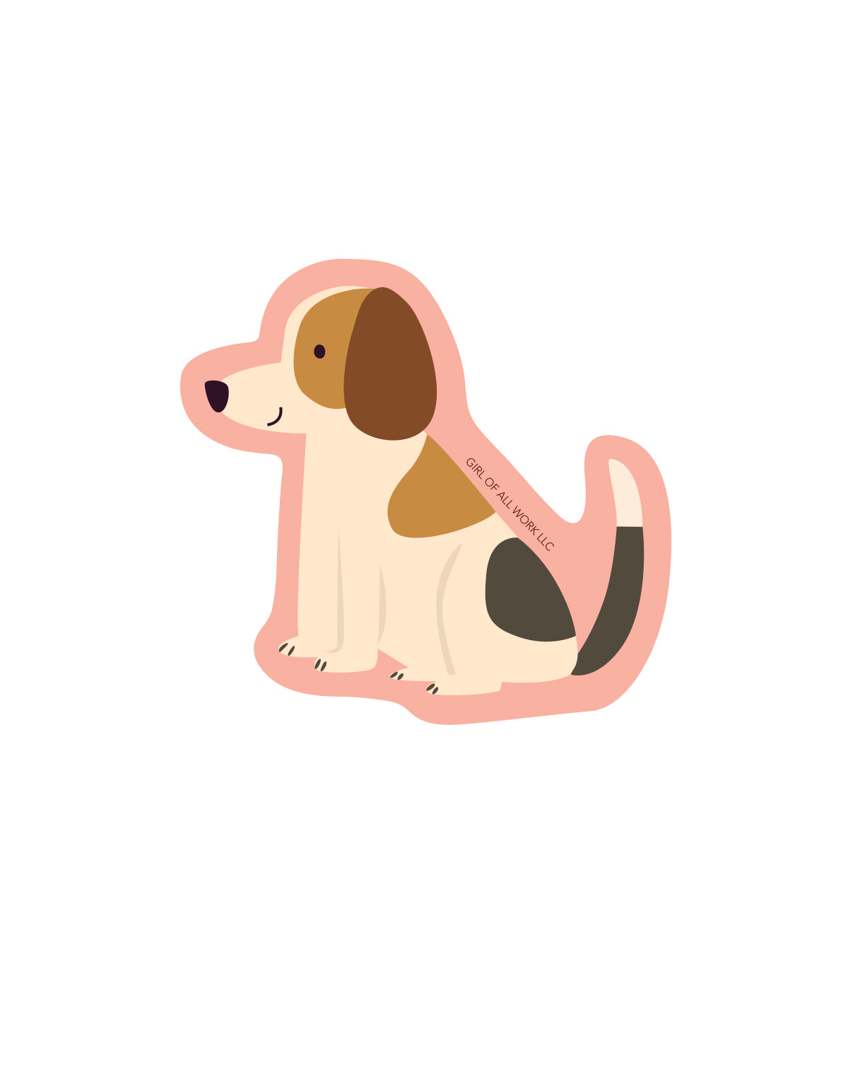 Vinyl sticker of a dog with a pink border on a white background