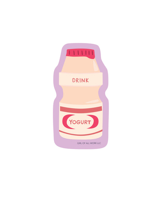 Vinyl sticker featuring an illustration of a yogurt drink with 'Drink Yogurt' text on a white background