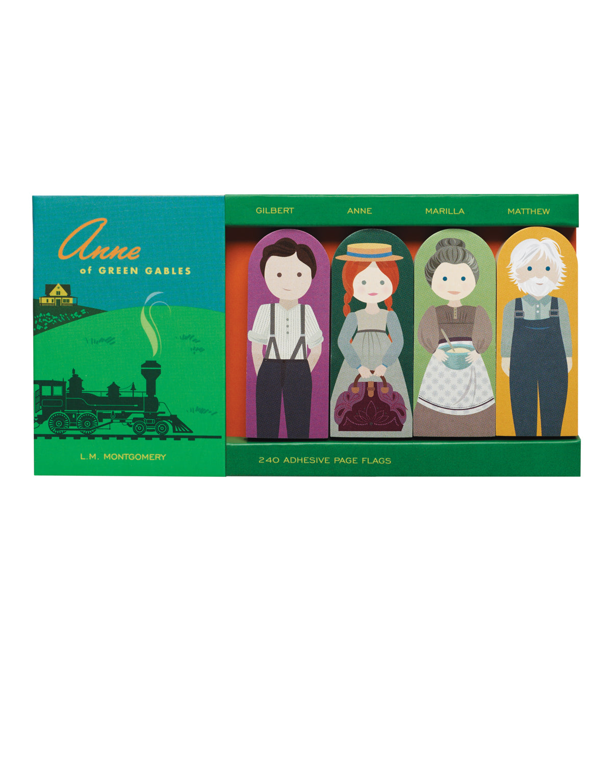 Pack of Anne of Green Gables adhesive page flags with character illustrations on a white background