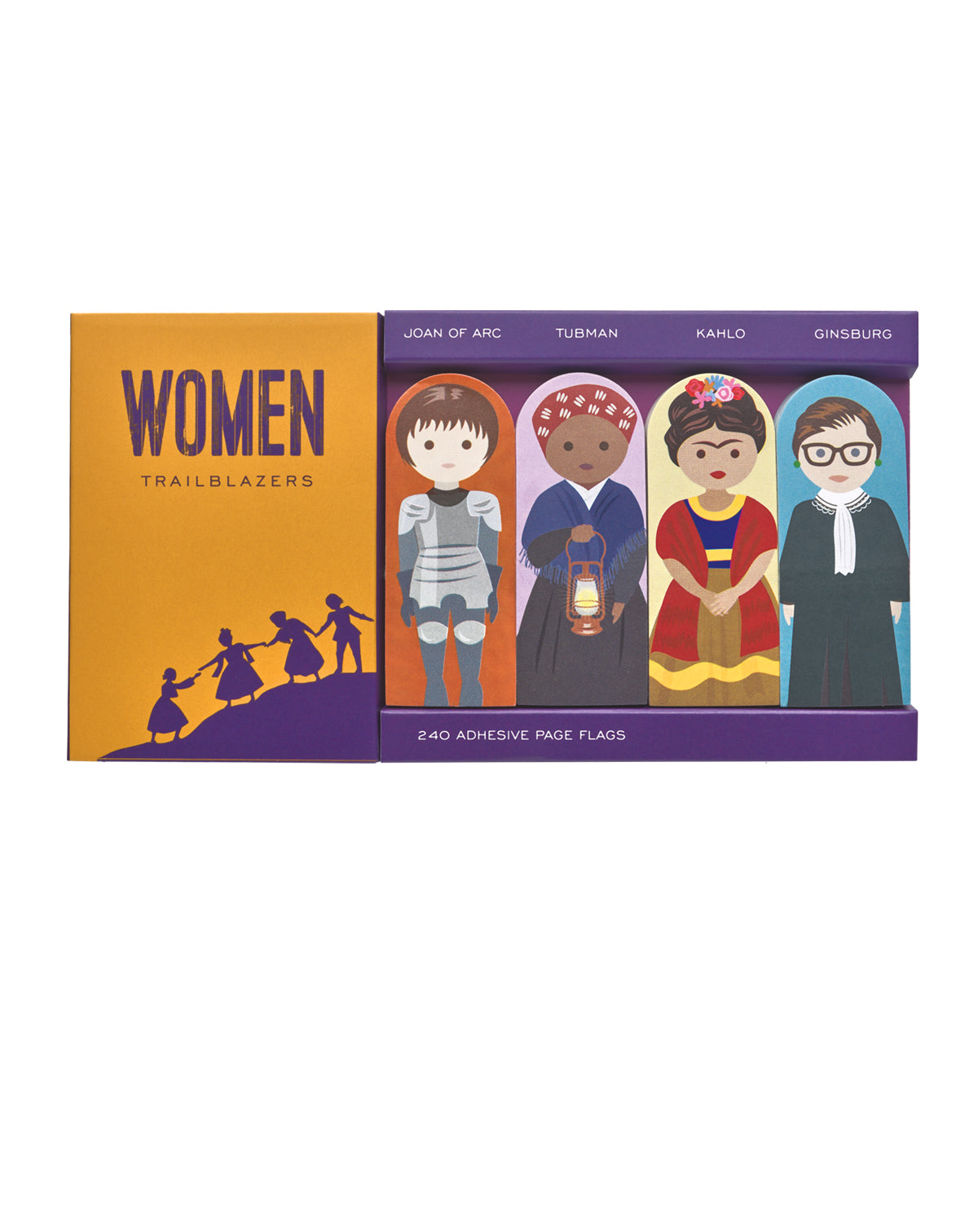 A set of page flags featuring different notable female figures throughout history on white background