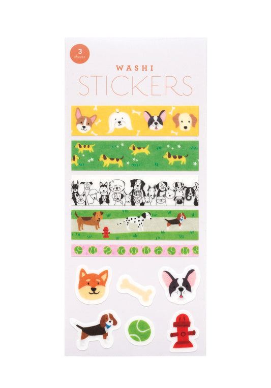 Pack of washi stickers with dog-themed designs on a white background