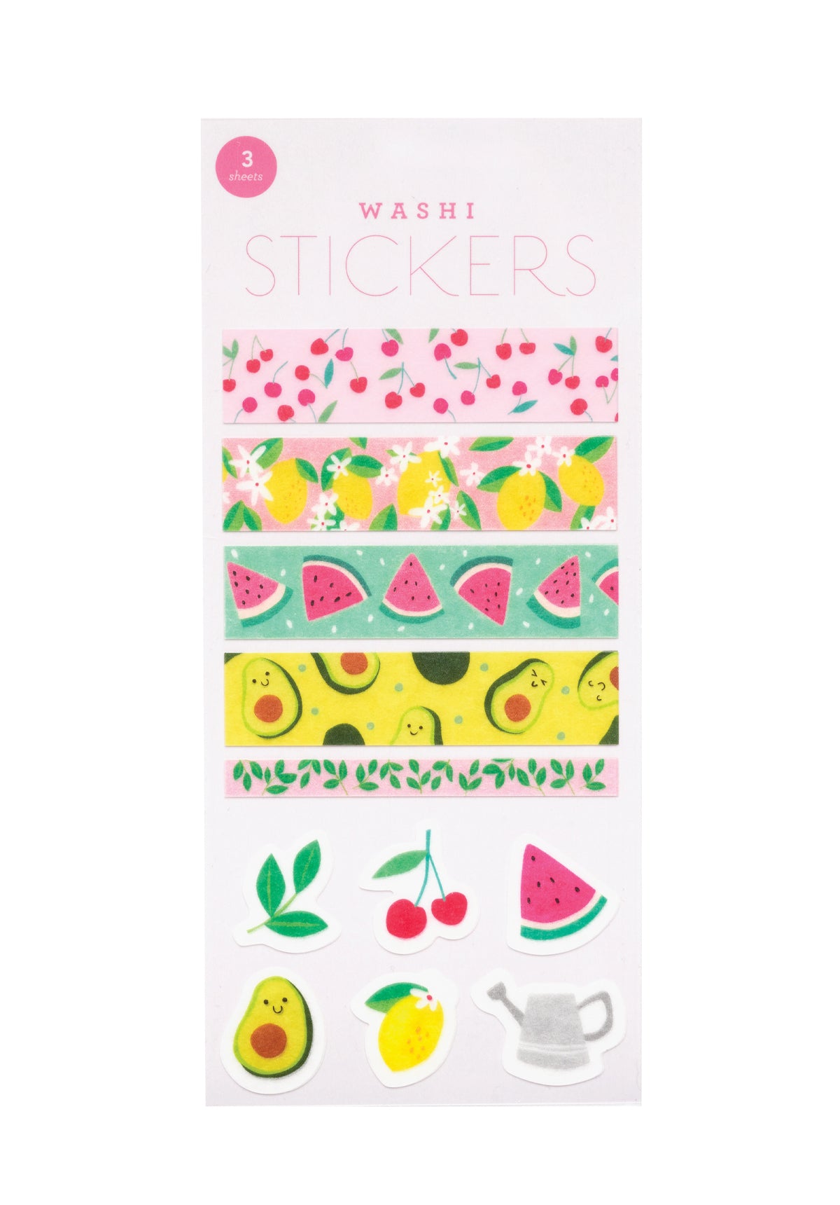 Set of washi stickers with fruit designs on a white background