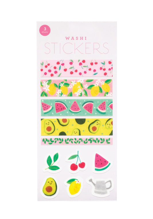 Set of washi stickers with fruit designs on a white background