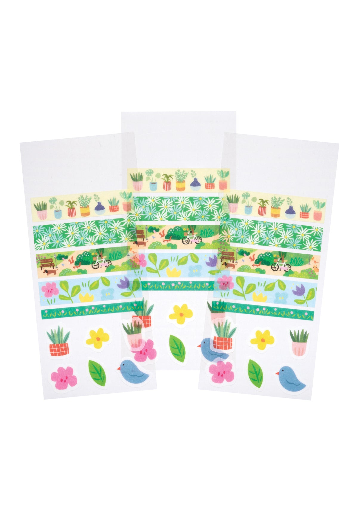 3 sheets of floral washi strips and stickers on a white background.