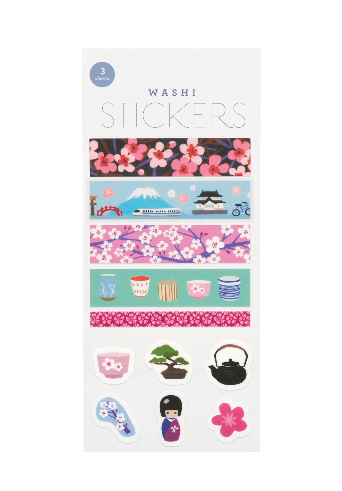 Pack of washi stickers with Japanese-themed designs on a white background