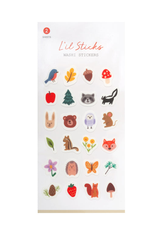Sheet of 'Lil Sticks' stickers with various animal and nature-themed designs on a white background.