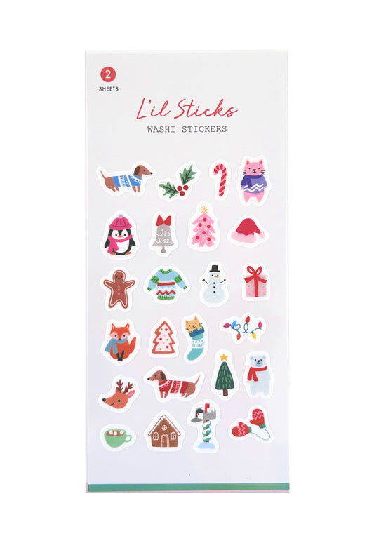 Pack of 'Lil Sticks Washi Stickers with Christmas-themed designs on a white background.